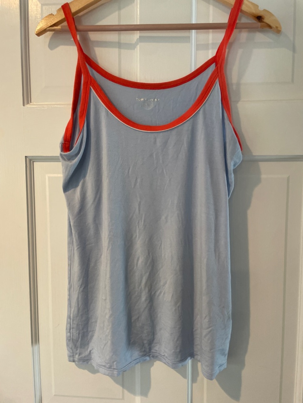 Light Blue Tank Top with Coral Trim - Tory Burch L Tory Sport